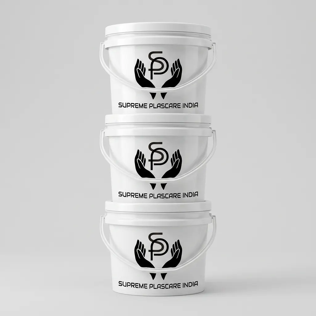 Stack of white SPIPL rigid plastic pails